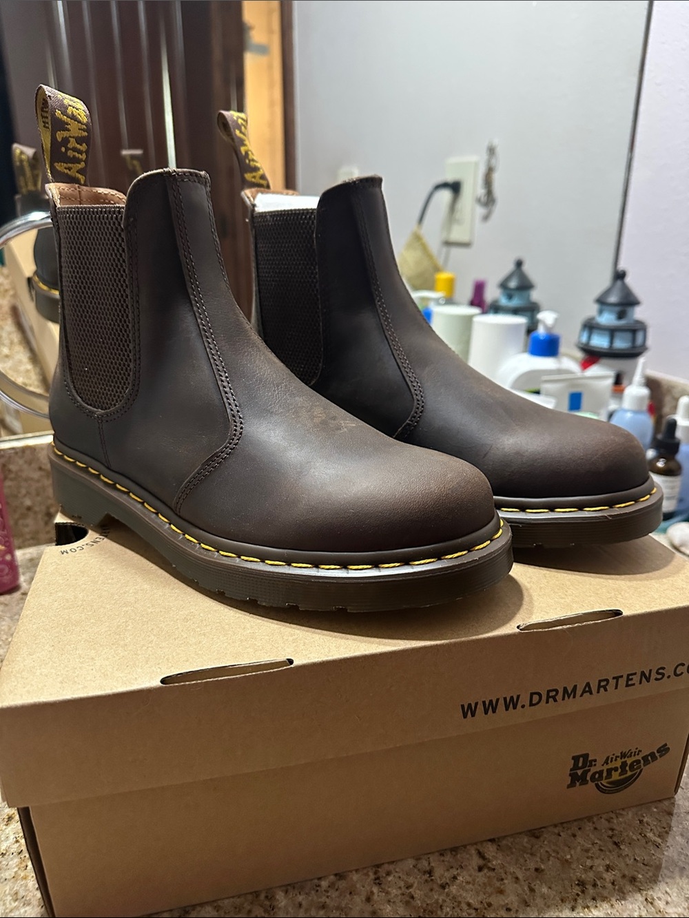 Dr. Martens Men’s Dark Brown Chukka Boots with Yellow Stitching